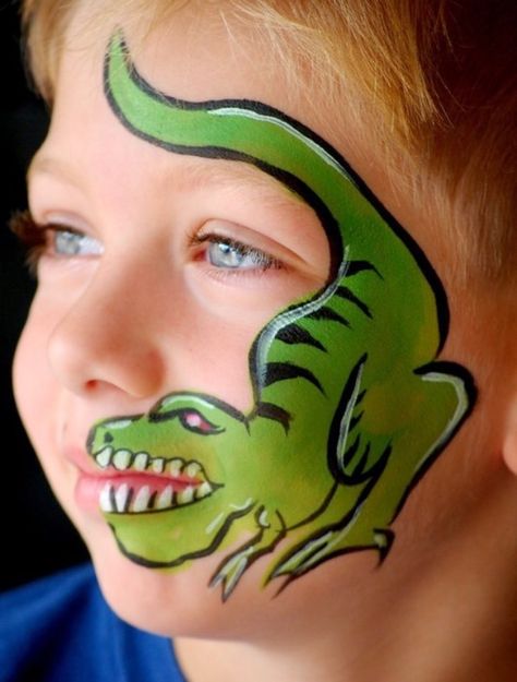 Dinosaur Face Painting, Face Painting Easy, Kids Face Paint, Dinosaur Theme Party, Facepainting Ideas, Crazy Eyes, Face Painting Designs, Batwoman, Costume Makeup