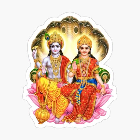 Get my art printed on awesome products. Support me at Redbubble #RBandME: https://www.redbubble.com/i/sticker/Vishnu-And-Lakshmi-by-newtotem/163818828.EJUG5?asc=u Krishna Sticker, Vishnu And Lakshmi, God Sticker, Shiva Parvati Images, Shiva Parvati, Cosmic Art, Photoshoot Themes, Hindu God, Quotable Quotes