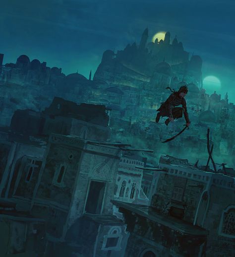 two moons - Marc Simonetti Marc Simonetti, Two Moons, Gate City, Fantasy Concept, Fantasy Book, Fantasy City, Fantasy Setting, Fantasy Paintings, Modern Fantasy