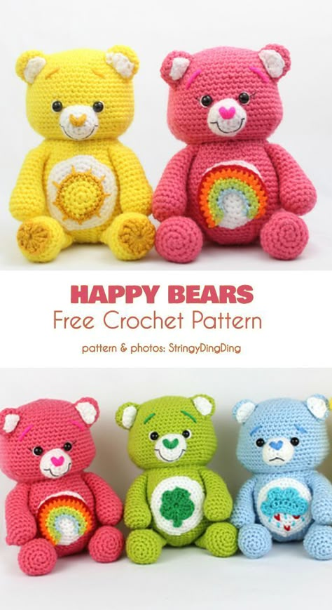 Happy Bears Amigurumi Free Crochet Pattern #freecrochetpatterns #crochetbear #amigurumibear #amigurumipattern Crochet Stuffies, Crochet Toys Free, Crochet Teddy Bear Pattern, Diy Projektit, Confection Au Crochet, Pola Amigurumi, Crochet Animals Free Patterns, Crochet Teddy Bear, Crochet Amigurumi Free