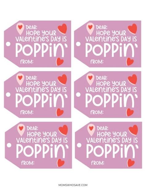 Free Printable Valentine Tags — Attach to Lollipops, Pop-Its, or Popcorn Pop It Valentine, Free Printable Valentines Tags, Printable Valentine Tags, Popcorn Valentine, Valentines Printable, Class Valentines, Valentine Gifts For Kids, Happy Hearts Day, Preschool Valentines