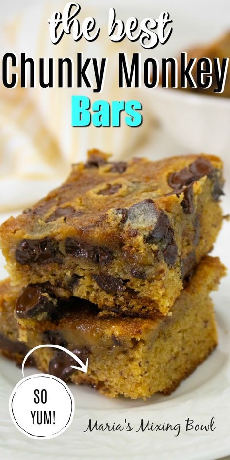 Monkey Bars Recipe, Chunky Monkey Brownies, Crab Rangoon Egg Rolls, Recipe Banana Bread, Monkey Cookies, Sweet Bars, Chocolate Oatmeal Bars, Cakes Easy, Bar Desserts