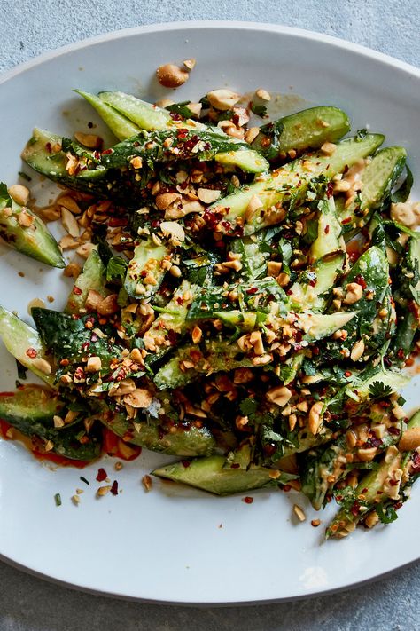 Cucumber Salad With Roasted Peanuts and Chile Recipe - NYT Cooking Chile Recipe, Chile Recipes, Mapo Tofu, Nyt Cooking, Roasted Peanuts, Cucumber Salad, Snack Ideas, Yum Yum, Asian Recipes