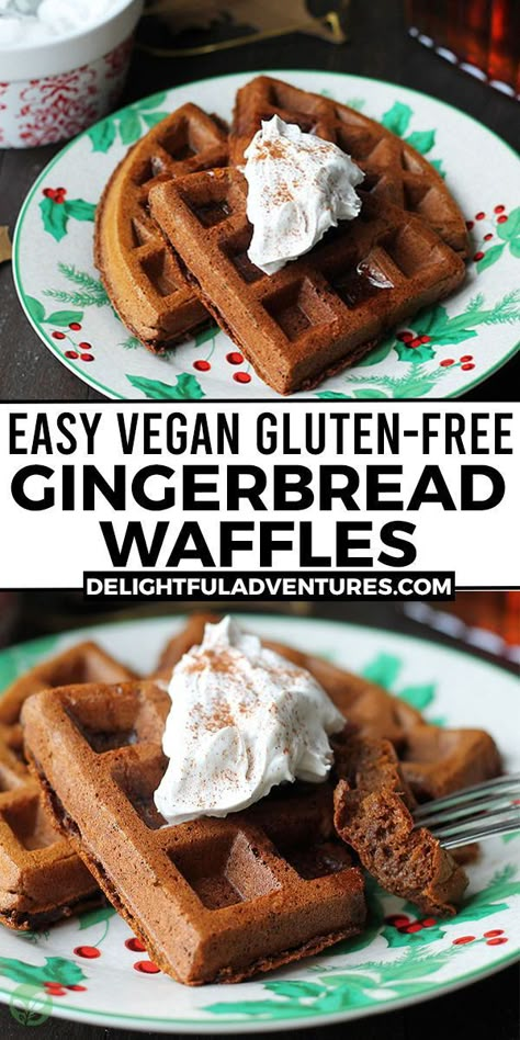 Vegan Gluten Free Gingerbread, Gingerbread Waffles, Vegan Gluten Free Breakfast, Vegan Brunch Recipes, Vegan Waffles, Gluten Free Gingerbread, Vegan Gingerbread, Vegan Baking Recipes, Vegan Christmas Recipes