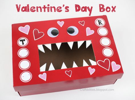 Valentine's Day box - monster foam teeth Valentines Card Holder, Valentine Boxes For School, Diy Valentines Box, Kids Valentine Boxes, Valentine Card Box, Monster Valentines, Valentine Mailbox, Valentine Day Boxes, Homemade Valentines