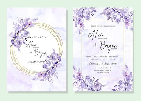 Lavender Wedding Theme, Lavender Wedding Invitations, Card With Flowers, Rose Gold Wedding Invitations, Purple Wedding Invitations, Wedding Crafts Diy, Wedding Invitation Card Design, Floral Party, Lavender Wedding