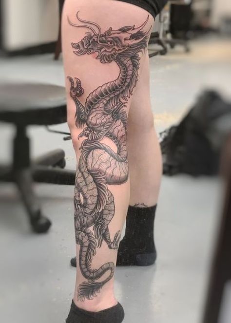 Discover the deep symbolism of Japanese dragon tattoos and unlock your creativity with a gallery of 85+ stunning design concepts. An ink journey awaits you. Dragon Tattoo Leg, Dragon Tattoo Ideas, Full Leg Tattoos, Japanese Dragon Tattoo, Dragon Sleeve Tattoos, Dragon Tattoo For Women, Japanese Dragon Tattoos, Skeleton Hand Tattoo, Leg Tattoos Women