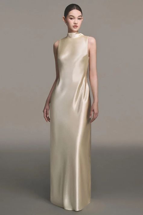 MEAN BLVD | Premium Fashion Platform of Top Vietnamese Designers Champagne Evening Gown, Silk Dresses Outfit, Mean Blvd, Red Carpet Gowns, Make Your Own Clothes, Stylish Scarves, Scarf Neck, Maxi Dress Cocktail, Dresses By Length