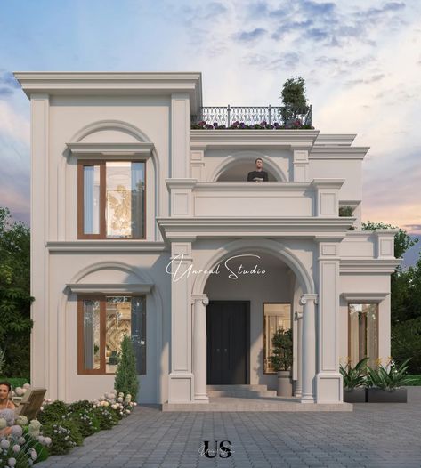 Classical Facade... . . . . . . . . . . . Arches In Homes Exterior, Roman Elevation Design, Roman House Design, Neo Classical Elevation, Classic Home Design Exterior, Classic Facade Architecture, New Classic Villa Exterior Design, Classic Facade Design, Corner Elevation