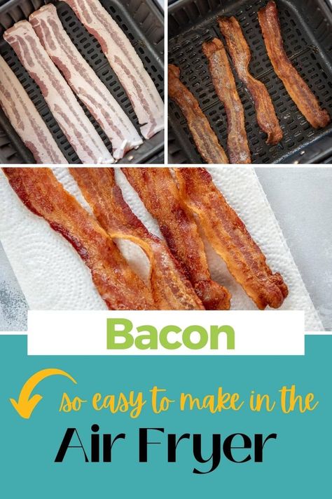 The best tasting bacon comes from….. the air fryer!! I love using my oven to make large batches of bacon, but for busy mornings and the tastiest bacon I use my air fryer! Get perfectly cooked thick cut bacon in only 15 minutes. Pampered Chef Air Fryer, Air Fry Bacon, Air Fryer Bacon, Bacon In The Oven, Pampered Chef Recipes, Bacon Recipe, Cooking Bacon, Air Fryer Dinner Recipes, Air Fryer Recipes Easy