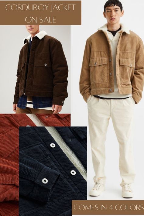 Pile Lined Jacket Outfit, Cordory Jacket Outfit, Corduroy Jacket Outfit Men, Mens Sherpa Jacket, Denim Sherpa Jacket, Brown Corduroy Jacket, Mens Sherpa, Mens Casual Dress Outfits, Corduroy Shorts