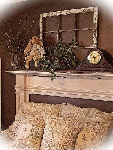 Fireplace Headboard, Mantle Headboard, Mantel Headboard, Shutters Repurposed Decor, Repurposed Headboard, Zimmer Diy, Diy Shutters, Headboard Ideas, Diy Headboards