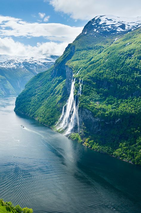 Geirangerfjord, one of Norway's most dramatic fjords, and the Seven Sisters waterfall, as shot by Justin Foulkes #norway #waterfall #fjord Fjords Norway, Proverbs 29, Seven Sisters, Norway Travel, Voyage Europe, Bible Scripture, Beautiful Places To Travel, Beautiful Places To Visit, Places Around The World