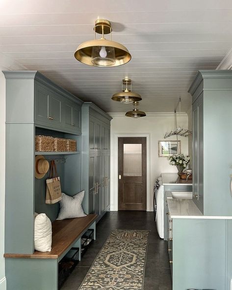 The laundry room of our dreams! From multiple flush-mounts overhead to a Steele Canvas laundry cart, every detail maximizes storage and function. Shop hooks, hardware, and more from the project. Design and photo by @makingprettyspaces #projectcollective #rejuvenationpartner Mud Room Laundry Room Combo, Steele Canvas, Laundry Room Pantry, Laundry Room/mudroom, Blue Laundry Rooms, Laundry Room/mud Room, Green Laundry, Pantry Laundry Room, Laundry Cart