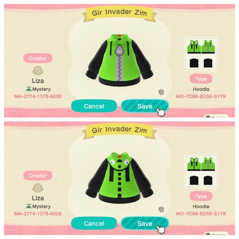 Emo Outfits Animal Crossing, Goth Animal Crossing Designs Clothes, Animal Crossing Face Designs, Design Id Animal Crossing Clothes, Emo Animal Crossing Designs, Gir Outfit Invader Zim, Emo Acnh Designs, Pierce The Veil Animal Crossing, Invader Zim Gir Outfit