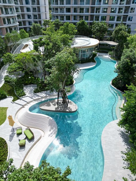 Modern Chinese Garden, City Parks Design, Pool Design Plans, Villa Landscape, Hotel Landscape, Landscape Design Drawings, Pool Pond, Lagoon Pool, Pool Shapes