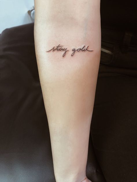 #smalltattoos #staygold #minimalisttattoos #smalltattooideas Nothing Gold Can Stay Tattoo, Stay Gold Tattoo The Outsiders, The Outsiders Tattoo, Outsiders Tattoo, Stay Gold Tattoo, Perspective Tattoo, Perspective Tattoos, Golden Tattoo, Outsiders Musical