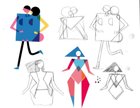 Character Design with Geometric Shapes :: Behance Shape Character Design, Geometric Character Design, Female Character Designs, Geometric People, Design With Geometric Shapes, Drawing Characters, Geometric Collage, Simple Character, Drawing Quotes