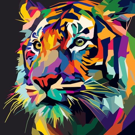 Abstract Tiger Art, Tiger Abstract Art, Tiger Pop Art, Tiger Painting Abstract, Wpap Art Design, Tiger Mural, Tiger Face Drawing, Art Design Wallpaper, Acrylics Paintings