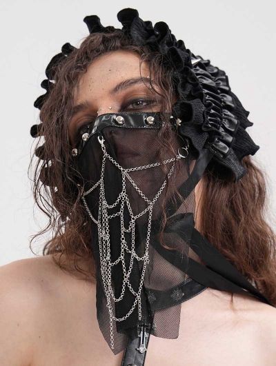 Black Gothic Punk Half Face Veil Mask with Detachable Chain Mask With Veil, Goth Face Mask, Goth Veil, Victorian Wedding Dress Corset, Gothic Veil, Veil Over Face, Veil Mask, Ball Gowns Victorian, Steampunk Skirts