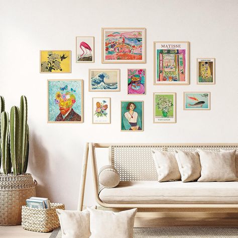 Colorful Eclectic Decor - Maximalist Decor, Eclectic Home Decor, Eclectic Wall Decor, Funky Eclectic Gallery Wall Art Prints for Bedroom, Maximalism Famous Artist Painting Pictures #backstoschool #homedecor #homedesign #modern #home #design #decor #modern #cleanlines   #cutedecor #happydecor #happyhouse #happyhome #collagewall #collage #frames Y2k Wall Collage, College Dorm Kitchen, Boho Eclectic Bedroom, Colorful Eclectic Decor, Maximalist Decor Eclectic, Eclectic Art Prints, Famous Artists Paintings, Eclectic Wall Decor, Prints For Bedroom