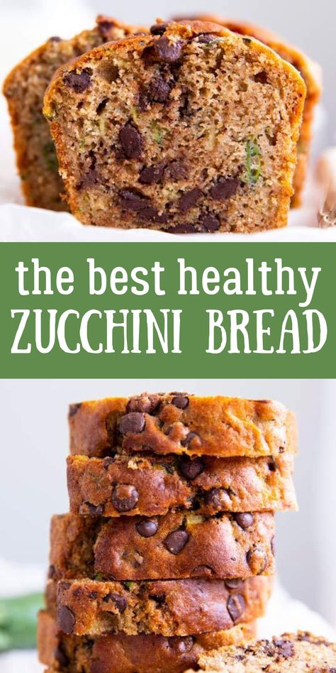 Courgette Recipes, Healthy Zucchini Bread, Unprocessed Recipes, Bread For Breakfast, Zucchini Bread Healthy, Chocolate Chip Zucchini Bread, Breakfast Favorites, Healthy Bread Recipes, Chocolate Chip Bread