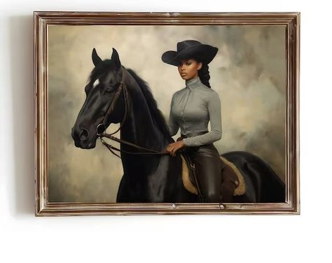 4DisplayArt - Etsy Black Art Painting African Americans, Woman On Horseback, Vintage Black Women, Black Woman Art, African Wall Art, Equestrian Decor, Horse And Rider, Black Art Painting, Vintage Woman