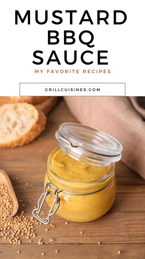 This homemade mustard BBQ sauce is Tangy and sweet and has a yellow mustard base. This Honey Bbq Sauce is made with honey, brown sugar, mustard, vinegar, garlic, and onion powder.  You can use it primarily as a marinade, basting sauce, or finishing sauce for grilled or smoked meats. This mustard barbecue sauce recipe is sure to become your favorite. favorite! Mustard Bbq Sauce, Bbq Sauce Recipe, Mustard Based Bbq Sauce, Easy Bbq Sauce Honey Mustard Bbq Sauce Recipe, Carolina Gold Bbq Sauce Recipe, Mustard Bbq Sauce Recipe, Mustard Based Bbq Sauce, Vinegar Based Bbq Sauce, Easy Bbq Sauce, Barbecue Sauce Recipe, Honey Mustard Recipes, Mustard Bbq Sauce