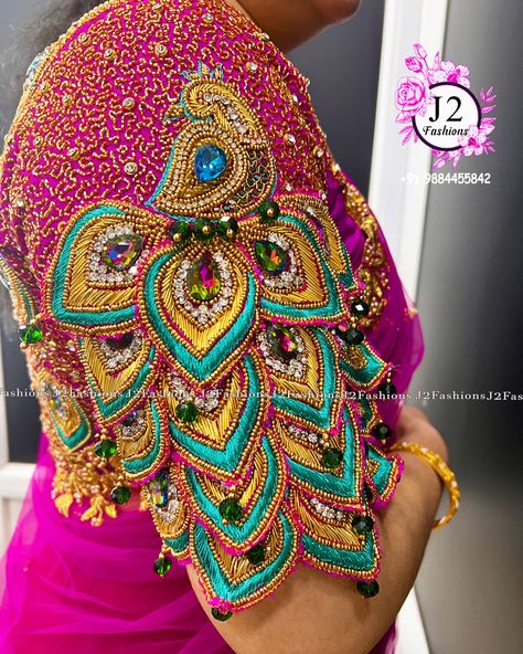 Grand peacock concept 3D blouse for reception 🌸🌸 Specialist in Aari/Wedding bridal blouse work in very affordable price @j2fashions contact or WhatsApp for appointment 9884455842🌸🌸🌸🌸 Urgent orders also undertaken 5 to 10 days delivery time. ❤️ Visit us at chennai , Anna Nagar East . ❤ Worldwide shipping,online orders, courier orders and further details. ❤ YouTube : www.youtube.com/j2fashions 🧵 Facebook page: www.facebook.com/j2fashions.jeba 🧵 Pintrest : https://in.pinterest.com/Jebajaya 3d Blouse Designs Latest, 5d Peacock Aari Work, 3d Peacock Aari Work, 3d Peacock Aari Work Blouse, 3d Aari Work Blouse, Peacock Aari Work, Bridal Blouse Work, Work Blouse Designs Latest, Latest Bridal Blouse Designs