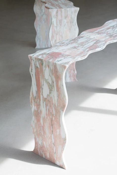 SQUIGGLE console (Norwegian Pink) by the parmatile shop | Wescover Tables Rose Furniture, Brooklyn Map, Manhattan Map, White Quartzite, Stone Bathtub, Creator Studio, Luxury Marble, Hallway Lighting, Marble Mosaic