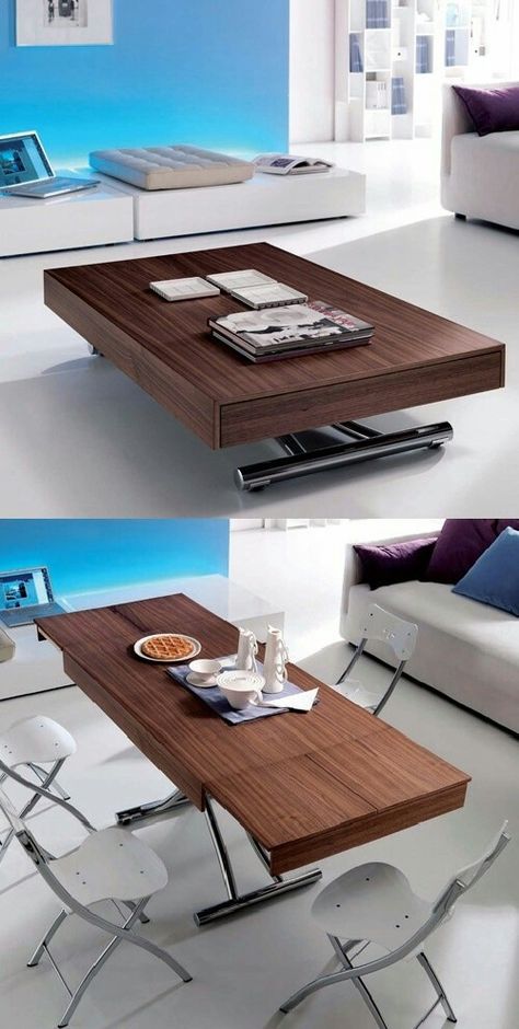 Coffee Table Convert To Dining Table, Adjustable Height Coffee Table, Resource Furniture, Furnitur Ruang Keluarga, Convertible Furniture, Small Room Design, Furniture Layout, Space Saving Furniture, Small Room