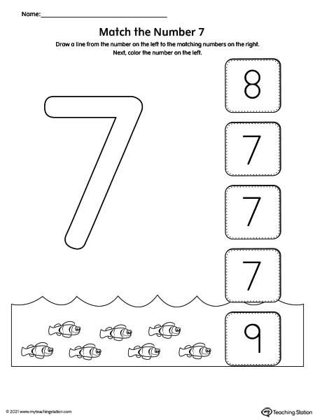 Early Childhood Math Worksheets | MyTeachingStation.com Number 7 Worksheet, Preschool Math Curriculum, Number Recognition Worksheets, Pre K Worksheets, Dot Letters, Number Formation, Numbers Kindergarten, Basic Math Skills, Shapes Worksheets