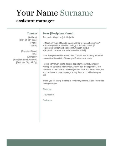 This is the basic modern cover letter for assistant manager. Cover Letter Format, Assistant Manager, Business Letter, Letter Format, Looking For A Job, Letter Template, Cover Letter Template, Job Title, Job Application