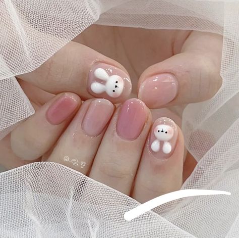 Pastel Nails Designs, Bunny Nails, Beauty Hacks Nails, Hello Nails, Asian Nails, Short Gel Nails, Cute Simple Nails, Gel Nails Diy, Grunge Nails