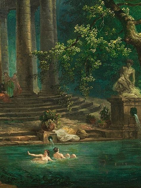 The Bathing Pool, Liberty Leading The People, Hubert Robert, Midnight Fantasy, Arabian Art, Classical Art, Dream Art, Old Art, Funky Art