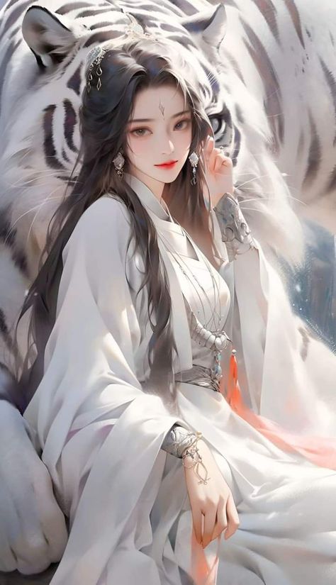 Hanfu Art, Boy Blurred Pic, Geisha Art, Fantasy Princess, Portrait Photography Women, Girly Drawings, Warrior Girl, China Art, White Tiger