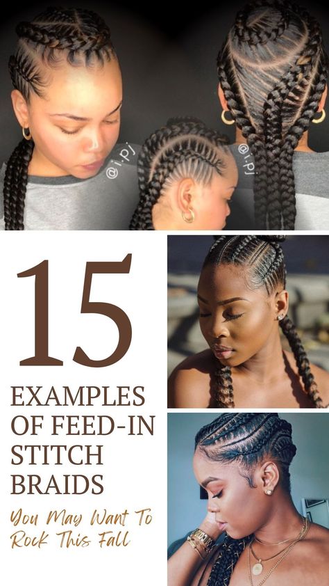 Looking to refresh your hairstyle this Fall? Feast your eyes on these 15 stunning feed-in stitch braids! Whether you're craving a bold statement or a subtle twist, we've got inspirations that'll make you the talk of the season. Check out this list for hair magic that's perfect for autumn vibes! Simple 2 Braids Hairstyles, 4-5 Feed In Braids Hairstyles, Two Feed In Braids Side Part, 2 Stitch Braids Black Women, 3 Feed In Braids Hairstyles, 6 Feeder Braids, 6-8 Feedin Braids, 4 French Braids Black Hair, 3 Feed In Braids