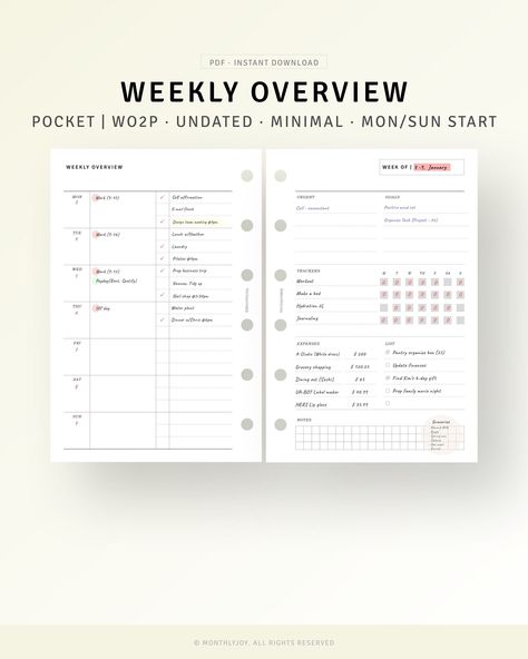 Pocket, Undated Weekly Planner Pages Printable Vertical Weekly Agenda Organizer Template, Productivity Planner, WO2P, Weekly To do list travelbudgetplanner #notionlifeplanner #dailyplannerideas📒 Weekly Overview Planner, Grid Notes, Planner Weekly Layout, Weekly Overview, Weekly To Do List, Organizer Template, Digital Weekly Planner, Agenda Organization, Undated Weekly Planner