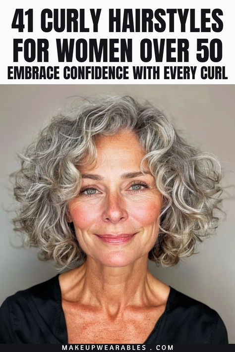 Curly Hairstyles For Women Over 50 Curly Grey Hairstyles For Women Over 50, Natural Curly Hairstyles For Women Over 50, Grey Permed Hairstyles, Curly White Hairstyles, Curly Bob Over 50, Shoulder Length Curly Gray Hair, Wavy Hairstyles Over 50, Curly Bob For Older Women Over 50, Curly Haircuts For Women Over 50