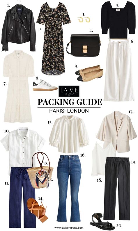 Packing List For Paris And London-La Vie On Grand London Packing List, Madewell Leather Jacket, What To Pack For Paris, Paris Packing List, Paris Packing, Parisian Wardrobe, Travel Paris, Black Linen Pants, London Summer