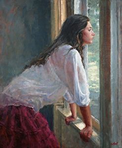 Inside Looking Out by Sue Foell Cottage Illustration, Window Drawing, Wolves And Women, Hyper Realistic Paintings, Cottage Painting, Arts Stream, Looking Out The Window, Indian Art Paintings, Window Painting