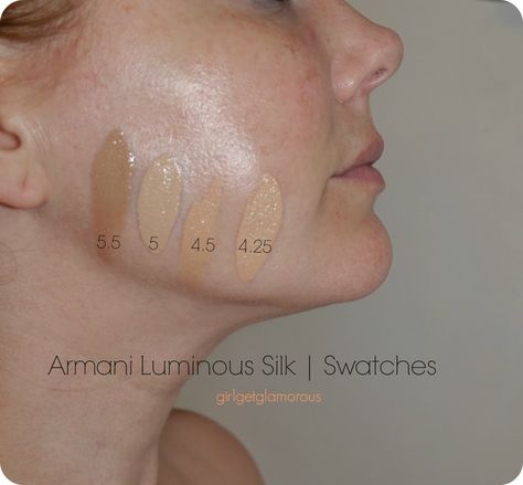 Armani Luminous Silk Foundation Swatches | 4.25 – 4.5 – 5 – 5.5 #fairskin #swatch #beautyblogger #makeupartist Luminous Silk Foundation Swatches, Armani Luminous Silk Foundation Swatches, Armani Luminous Silk Foundation Shades, Armani Luminous Silk Foundation, Armani Luminous Silk, Makeup Ingredients, Foundation Swatches, Giorgio Armani Luminous Silk, Mac Lipsticks