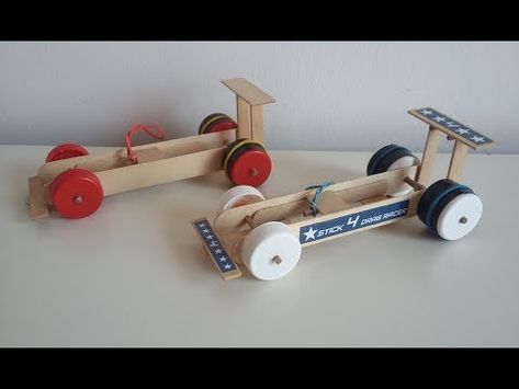 Wow! How to make a Rubber Band Dragster Car at Home from Popsicle sticks – Simple DIY toy - YouTube How To Make A Toy Car, Rubber Band Cars Project, Car Crafts For Kids, Rubber Band Toy, Diy Toy Car, Diy Toys For Kids, Car Crafts, Dragster Car, Rubber Band Car