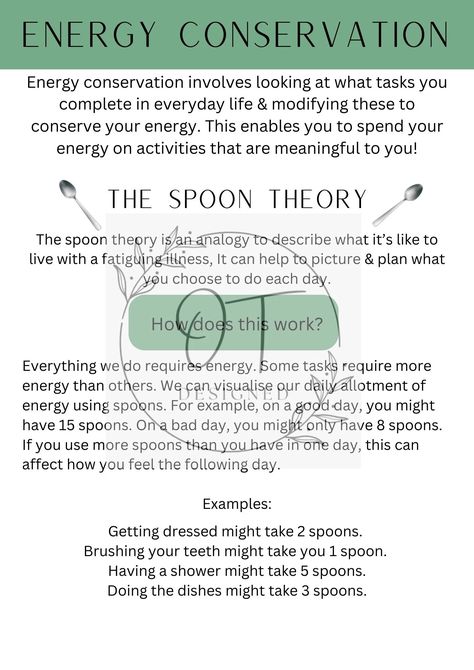 Energy Conservation Toolkit - Payhip Spoon Theory, Motor Neuron, Logo Watermark, Energy Conservation, Occupational Therapy, Digital Download, Energy, How To Plan