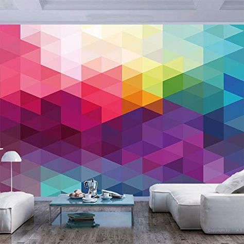 77x55 inches Wall Mural,Colorful Abstract Geometric Pattern with Triangles Polygon and Ohter Shapes Rainbow Decorativ... Mural Colorful, Large Wall Stickers, Geometric Rainbow, Modern Quilt Blocks, Sticker Wall, Abstract Geometric Pattern, Wallpaper Removable, Wall Decor Stickers, Modern Quilt