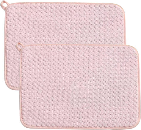 【Super Water Absorption】The pink kitchen mats made of microfiber. Absorbs up to 4 times its own weight in water to keep kitchen counter tops dry. Our 20*15 Inch large size countertop drying pad can hold more utensils. And it quickly absorbs water droplets under bowls, plate racks, cutlery, cups.
【Protect Your Counter】These pink dish drying mats could protect your counter tops from scuffs and scratches, while keeping your kitchen utensils, especially glassware, safe and sound.
【Machine Washable】 Pink And Grey Kitchen, Pink Kitchen Appliances, Pink Kitchen Decor, Pink Dishes, Kitchen Plate, Clean Washing Machine, Dish Drainers, Dark Home, Plate Racks