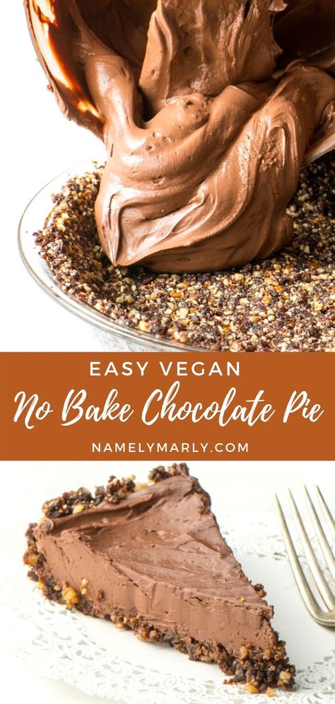 No Bake Crust, Vegan Chocolate Pie Recipe, Vegan Chocolate Pie, Vegan No Bake, Chocolate Pie Recipe, Nutella Cookie, Chocolate Pie Recipes, Easy Pie Recipes, Vegan Pie