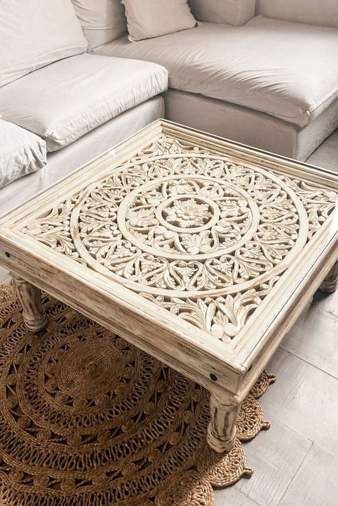 Wooden Hand Carved Coffee Table for Hotel and Restaurant Furniture by Jangid Art & Crafts Please contact us @jangidart https://www.jangidartandcrafts.com/carving-furniture.htm info@jangidart.com +91-8561051688 #woodenfurniture #coffeetable #carvedfurniture #carvingfurniture #centertable #hotelfurniture #livingroomfurniture #cafefurniture #cafeteriafurniture #handcraftedfurniture #handicraftsseller #furniturewholesaler Carved Coffee Table, Carving Furniture, Hand Carved Furniture, Comfy Sofas, 6 Seater Dining Table, Indian Furniture, Carved Furniture, Wood Carving Designs, Comfy Sofa