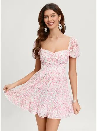 JJ's House Polyester Sweetheart Fall Spring Summer Winter A-line Sweet & Flow Print & Floral Skater Other Colors Height:5.8ft（176cm） Bust:32in（82cm）Waist:24in（61cm）Hips:35in（89cm） No Special Offer Short/Mini Short Sleeve Homecoming Dress. #JJ's House #Polyester #Sweetheart #Fall #Spring #Summer #Winter #Aline #Sweet&Flow #Print&Floral #Skater #OtherColors #No #SpecialOffer #ShortMini #ShortSleeve #HomecomingDress Pink Floral Dress Short, Sleeve Homecoming Dress, Cotillion Dresses, Promotion Dresses, Grad Dresses Short, Rush Outfits, Pink Sundress, Pink Summer Dress, Pink Dress Casual