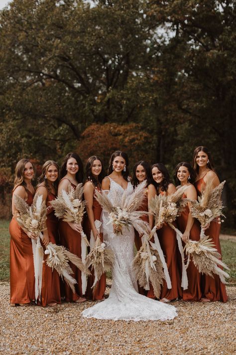 A Terracotta Wedding Is What Boho Dreams Are Made Of! - Green Wedding Shoes Rust Bridesmaid Dress Western, Inside Boho Wedding, Big Boho Wedding Bouquet, Terracotta And Khaki Wedding, Boho Bridesmaids Dresses, Olive Green Terracotta Wedding, Black Terracotta Wedding, Western Boho Wedding Ideas, Terracotta And Champagne Wedding